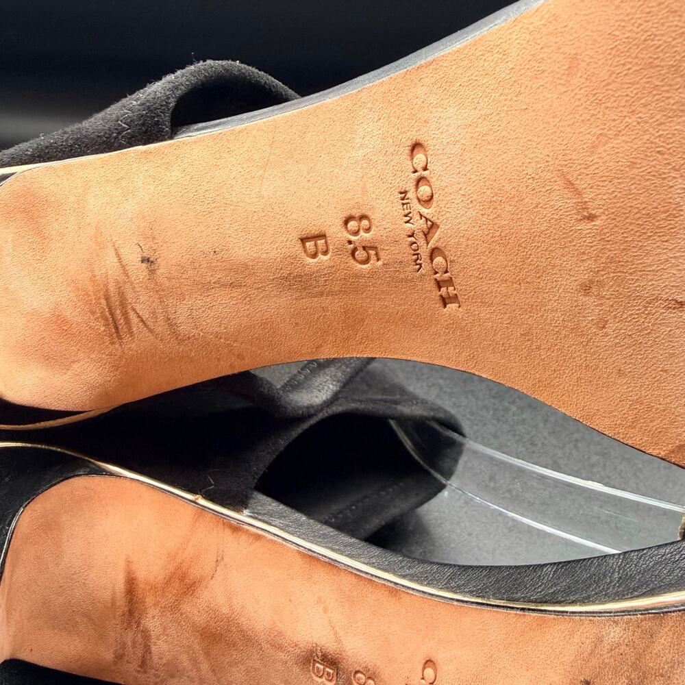 Coach Snakeskin Toe Strap Stiletto Heels Black Suede Ankle Cuff 8.5B - Picture 9 of 9